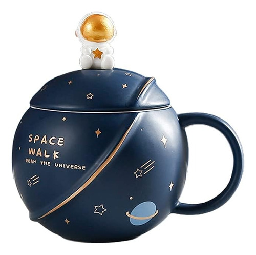 Mug Taza Con Cuchara Tapa Astronauta Luna Cerámica