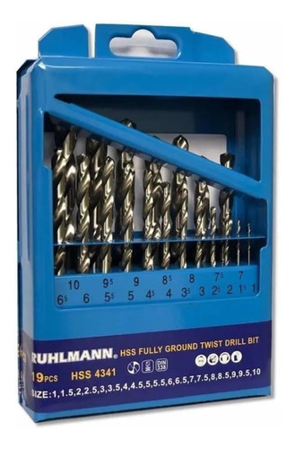 Juego Set De Mechas Acero Rapido 19 Piezas 1 A 10mm Ruhlmann