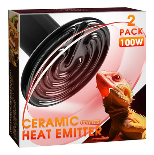 Bombilla Cerámica 100w Para Reptiles, Sin Luz, Pack De 2.