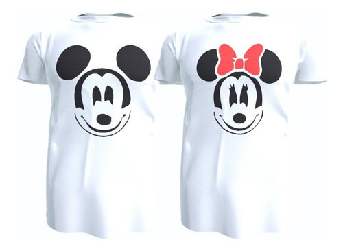 Pack 2 Poleras Parejas, Beso De Mickey Minnie, 100% Algodon