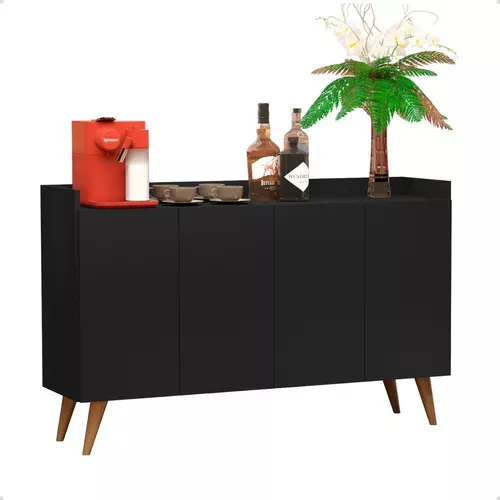 comprar Aparador Buffet Retrô Pés Palito 4 Portas- Dullar Cor Preto