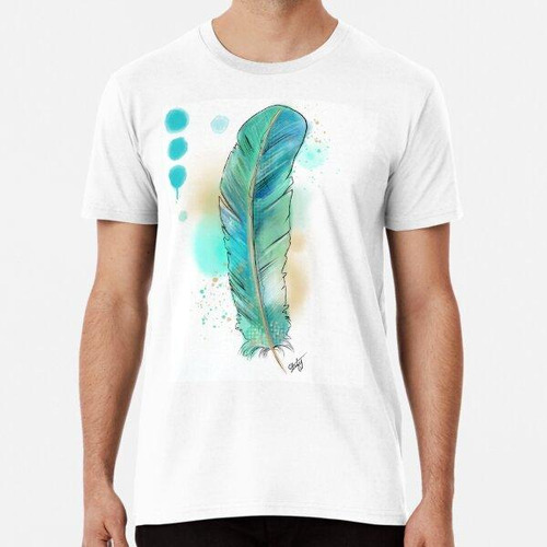 Remera Pluma Turquesa En Acuarela De Stefy Artist Algodon Pr