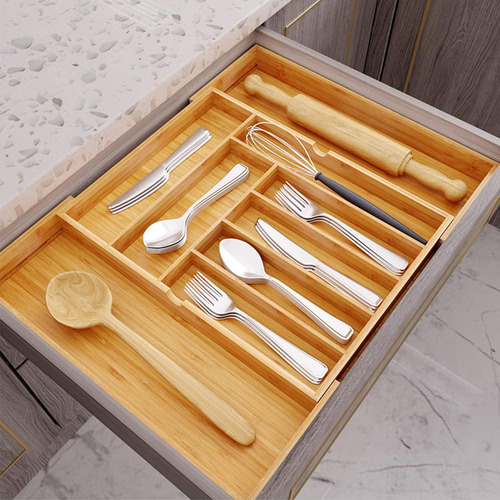 Bandeja De Cubiertos De Bambú Extensible Contenedor Cajón