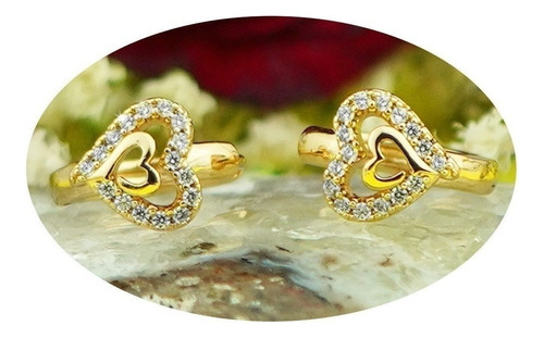 Aretes Broqueles Oro 18k Arracadas Doble Corazón Regalo Mama