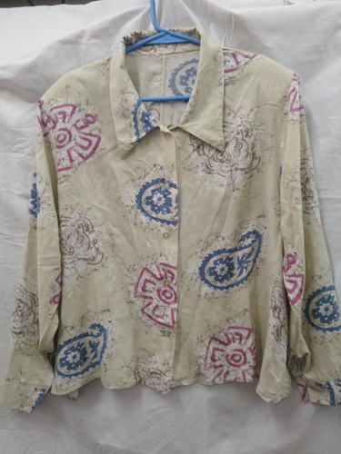 Camisa Beige Estampada Retro Vintage 