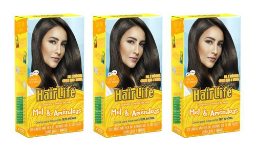 Creme Alisante Hairlife Mel Amendoas 180g - Kit Com 3un