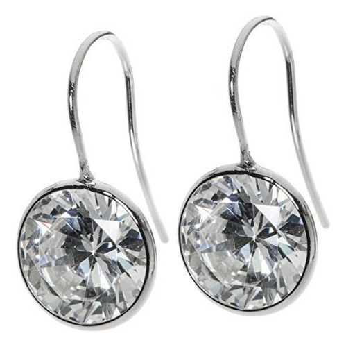2 Pcs Rhodium On.925 Sterling Silver Round Clear Cz Crystal