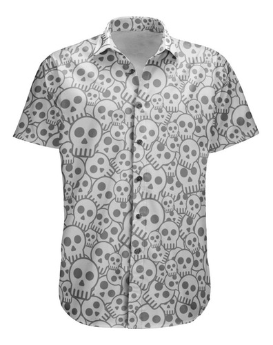 Camisa Botão Caveiras Tumblr Aesthetics Rock Skull Punk