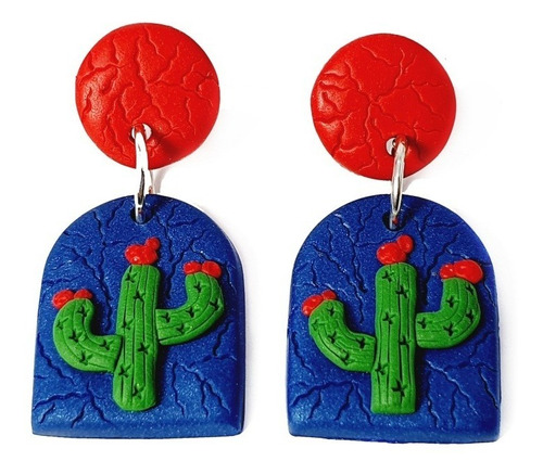 Aretes Colgantes De Cactus Hechos A Mano Diseño Fimofemi