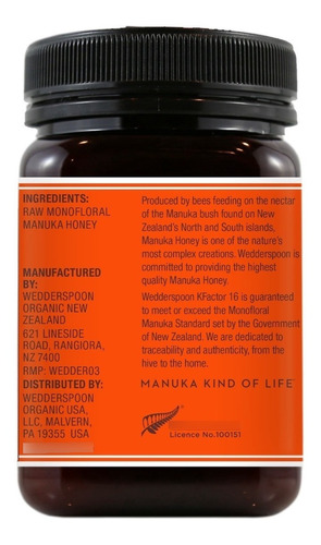 Mel De Manuka K16 = Mgo 550+ Nova Zelandia Manuka Honey 500g