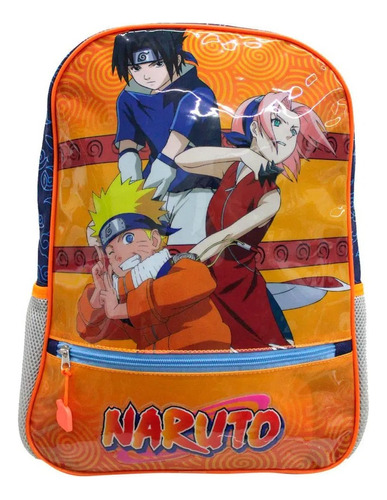 Mochila Escolar Naruto Sasuke Sakura Equipo 7 Azul Y Naranja