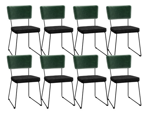Kit 8 Cadeiras Cozinha Sala Jantar Allana Verde Linho Chumbo Estrutura da cadeira Preto Desenho do tecido Liso