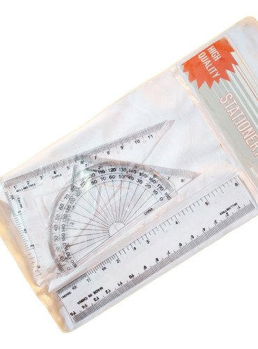 Set Geometria Escolar 4 Piezas Transparente; Pack X 4 Sets