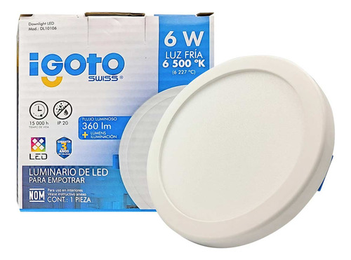 Luminario Led Circular Empotrable 6w Luz Fria Dl10106 Igoto