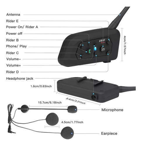 Intercomunicador Inalambrico V6 Pro Bluetooth P/casco Moto