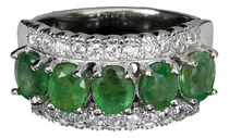 Comprar Anillo De Esmeraldas, Zirconia, Plata 925 Baño Oro Bco 14k