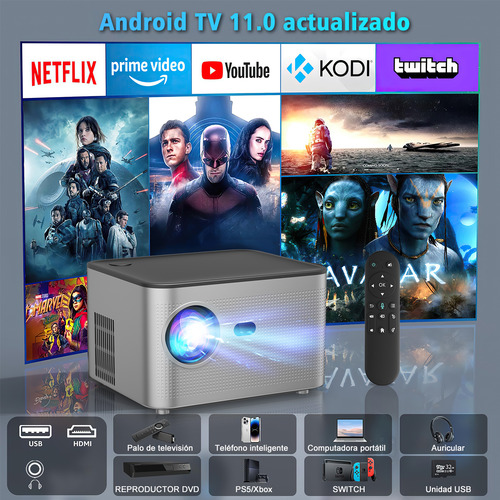 Proyector Android 11.0 Wifi6 4 Gb Ram 32 Gb Rom Led 1080p 4K HD Fhd Bt 21000 Lumenes Hifi Xnano HY350 127V