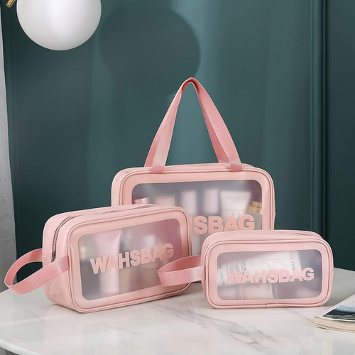 Neceser Mujer Portacosmeticos Washbag Carmela Set De 3 Piezas Originales De Pvc Rosa Amplios Para Llevar Maquillaje Cosméticos Artículos De Baño Impermeables Y Resistentes. Ideal Para Viajes
