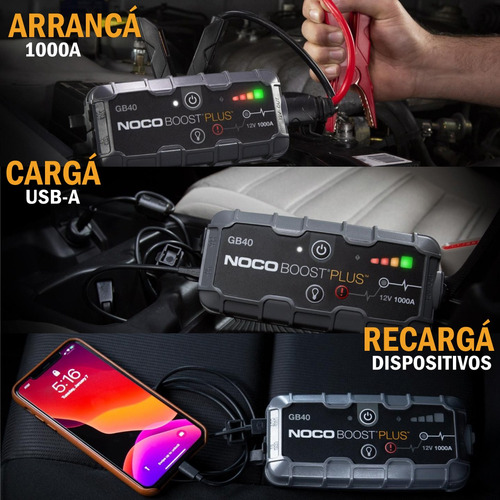 Imagen 7 de 10 de Arrancador Portatil Auto Power Bank Cargador Usb Noco 1000a