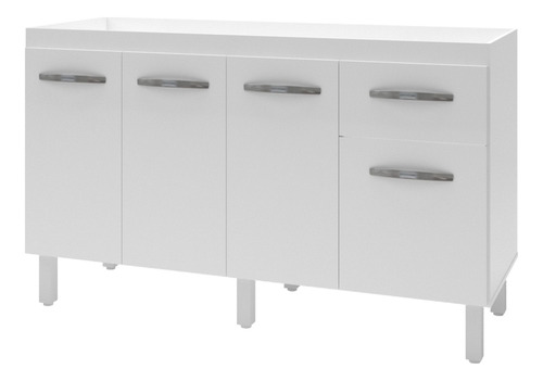 Balcão Cozinha Armário Gabinete Para Pia De 140 Cm Camile Cor Branco Frente Branca