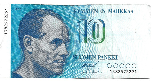 Liquido Excelente Billete De Finlandia. 10 Markaa 1986