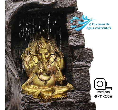 Imagem 2 de 9 de Fonte Decorativa Cascata Agua Resina Ganesha Luz De Led