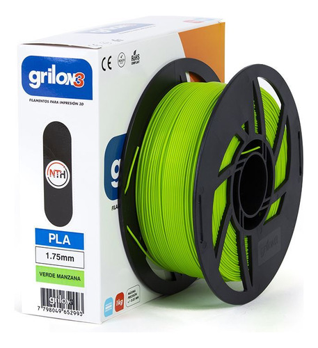 Grilon3 PLA filamento 3d de 1.75mm y 1kg verde manzana