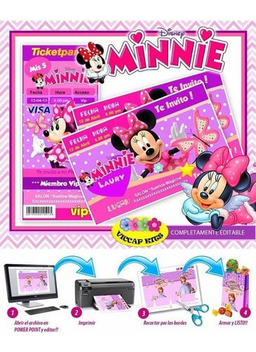 Kit Imprimible Minnie Mouse Candy Bar Invitaciones Y Mas !
