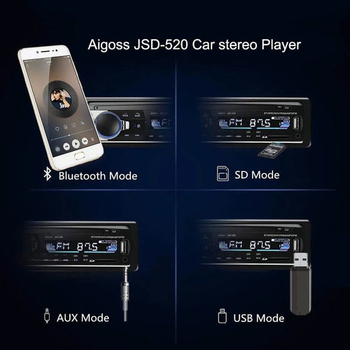Reproductor Mp3 1 Din Auto Estereo Con Bluetooth Aux Usb