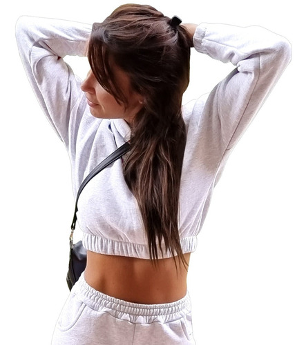 Top Crop Mujer Gdo Chic Con Elástico Outfit Buzo Manga Larga