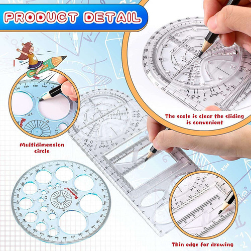 Régua Geométrica Multifuncional 4pcs Régua De Desenho De Med