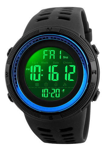 Reloj Deportivo Burk 1251 Luz Digital Cronometro Alarma ! Color de la malla Negro Color del bisel Azul