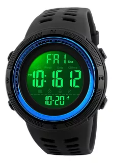 Reloj Deportivo Burk 1251 Luz Digital Cronometro Alarma ! Color de la malla Negro Color del bisel Azul