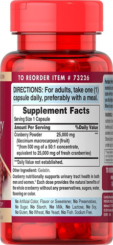 Imagen 2 de 3 de Cranberry De 25000 Mg Marca Puritan's Pride, Una Al Dia !