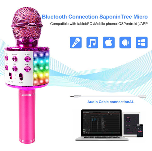 Micrófono Inalámbrico Bluetooth Para Karaoke, Color Azul