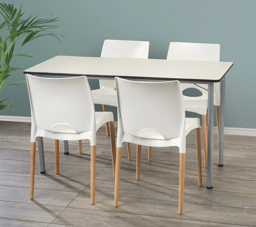 Set De Comedor Mesa Mdf 1,40 + 4 Sillas Apilables 