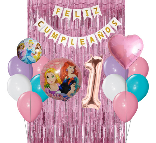 Combo Cumpleaños Globos Tematica Deco Princesas Fiesta