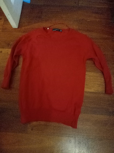 Sweater Poulover Rojo Zara T M Lana Finita Mangas Tres Cuart