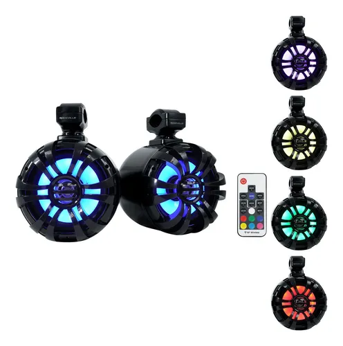 Rockville 2 Wb65kls - Altavoces De Torre Led De Metal Para Wakeboard Marino De 6.5 Pulgadas, 300 W, Color Negro