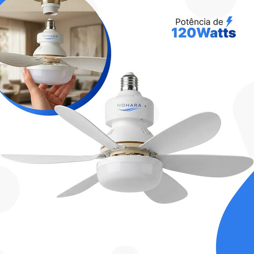 Ventilador De Teto 120w Controle Remoto Lâmpada E27 Luz Led Ajustável Bivolt Diâmetro 42 Cm 6 Pás 3 Velocidades Silêncioso Econômico Moderno Residencial Comercial Interno Externo Ventilação Ar Fresco