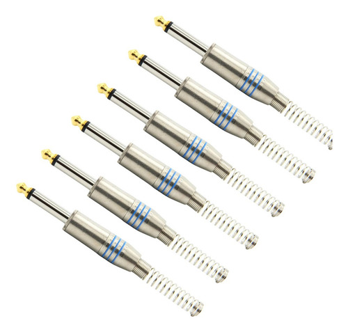 Plug P10 Mono Metal Com Mola Espiral E Ponta Níquel - 6 Pçs