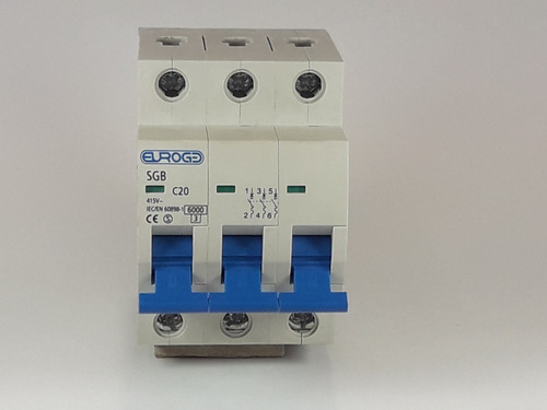 Int. Termomagnético 3p 20amp. 415vca P/riel Din Euroge