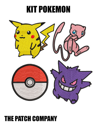 Kit Pack Set 4 Parches Bordados Pokemon Anime Pikachu Gengar Amarillo Bordado