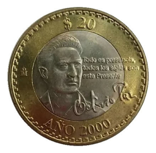 Moneda De $20 Octavio Paz  Año 2000 Con Firma.