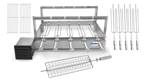 Churrasqueira Giratória Kit Grill 5 Esp Inox + Grelha Frango