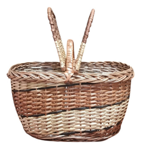 Canasta Picnic Mimbre Con Dos Tapas 38 X 22 X 21 Cm Marrón