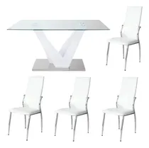 Comprar Juego Comedor Mesa Victory 180 + 4 Sillas Viena Paris Color Blanco Diseño de la tela de las sillas Liso