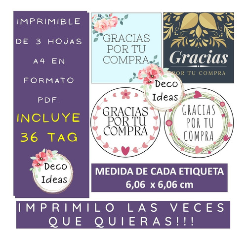 Imagen 3 de 5 de Imprimible Pdf Gracias Por Tu Compra Tag Emprendedores 001