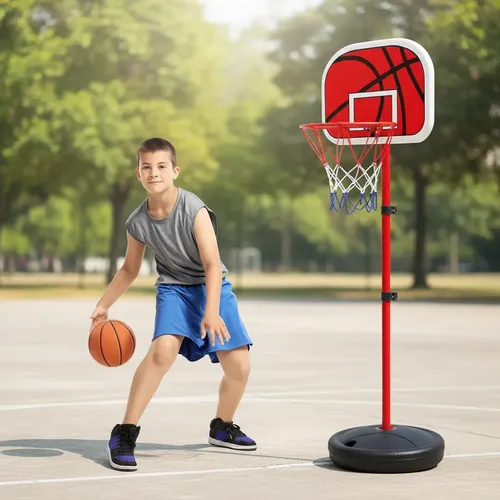 Cesta de Basquete Infantil DM Toys Regulável 105 a 139 cm com Bola e Bomba