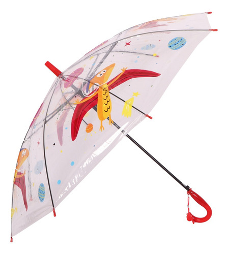 Paraguas Infantil Transparente Con Dinosaurios Estampados Color Rojo
